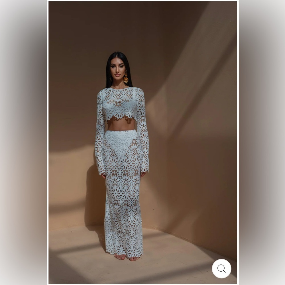 Melissa Phair White Floral Crop Top & Maxi Skirt Set